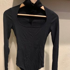 Reformation Ribbed Jem Black Keyhole Long Sleeve Bodysuit Size XS